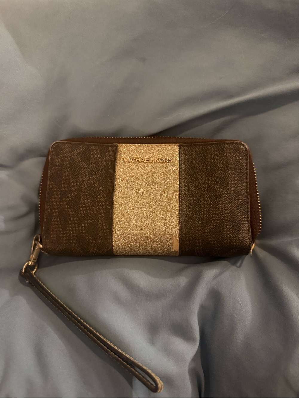Michael Kors Brown with Gold Center Wristlet